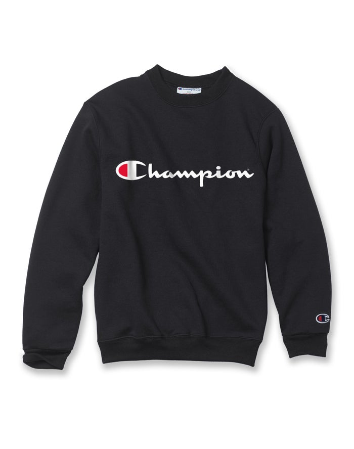 Champion Girls Sweatshirt NZ - Double Dry Script Logo Black ( 8076-TAJXY )